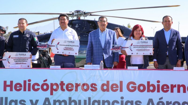 Reactiva Sergio Salomón tres helicópteros para otorgamiento de servicios de salud, seguridad y PC