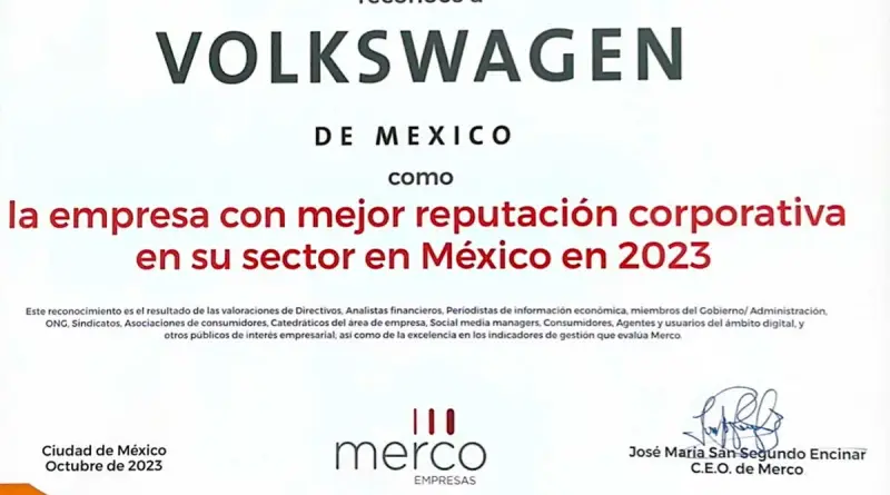 Volkswagen de México, líder en reputación corporativa según el Ranking Merco Empresas México 2023