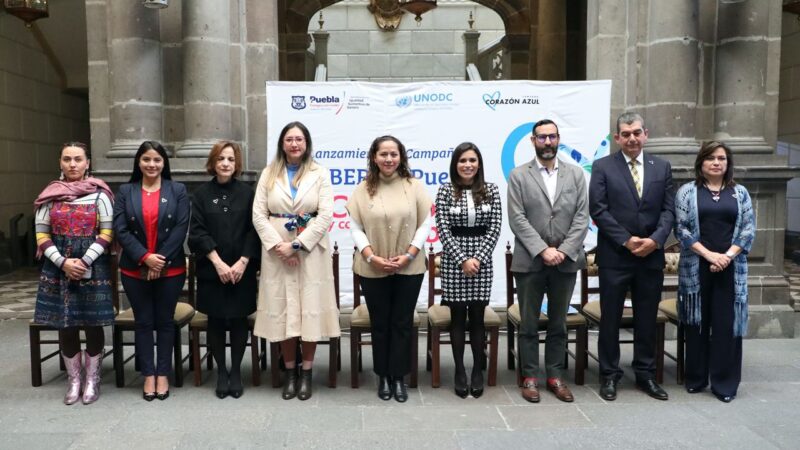 Ayuntamiento de Puebla y UNODC presentan campaña ‘Corazón Azul’ contra la trata de personas.