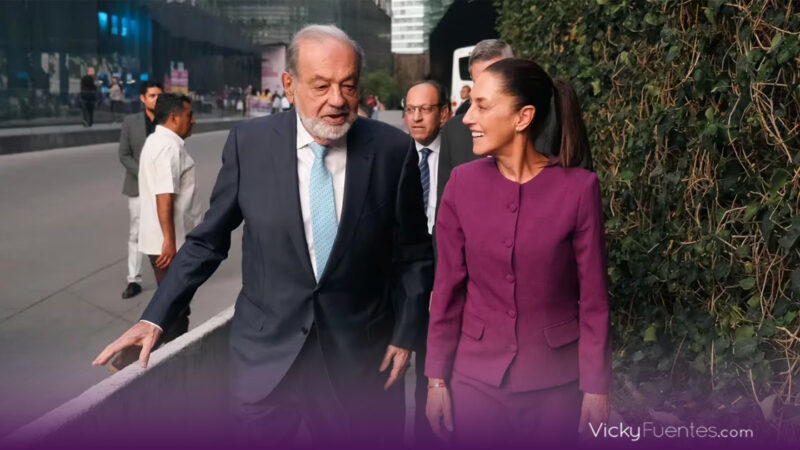 Claudia Sheinbaum y Carlos Slim se encuentran en el Museo Soumaya