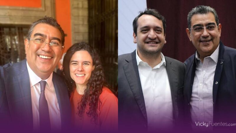 Sergio Salomón da la bienvenida a Luisa María Alcalde y Andrés Manuel López Beltrán en Puebla